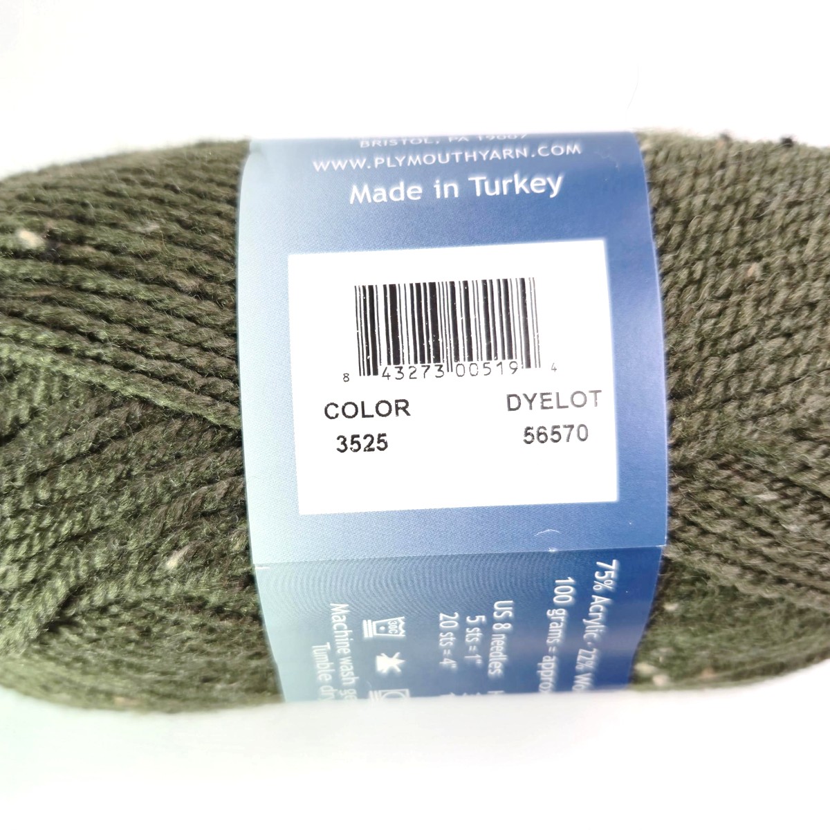 Plymouth Yarn Encore Tweed in 3525 Dark Green Tweed - Image 2