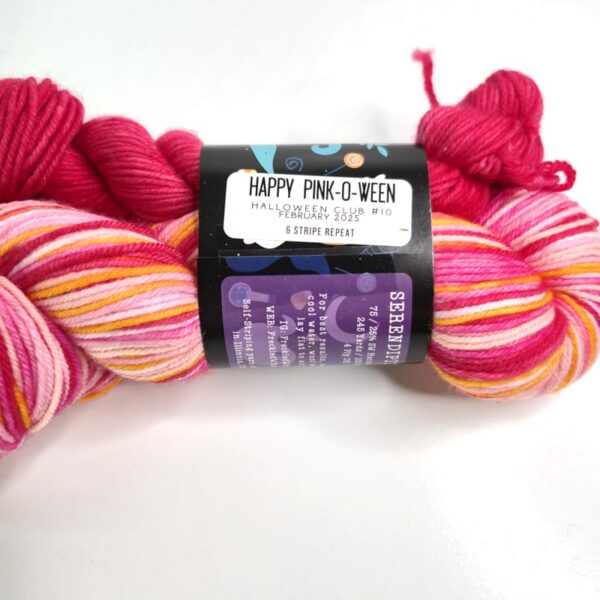 Image of Freckled Whimsy Serendipity DK Full Skein & Mini Set in Happy Pink-O-Ween Halloween Club #10 February 2025