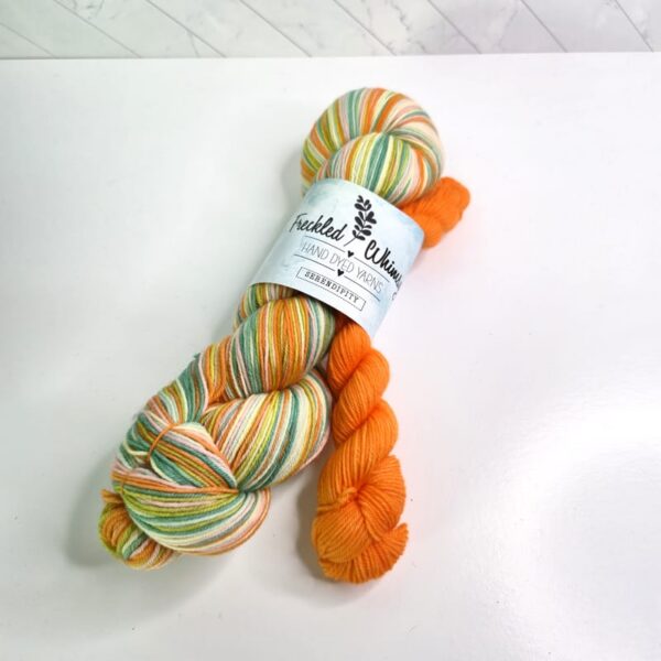 Image of Freckled Whimsy Serendipity Fingering Full Skein & Mini Set in Squeeze the Day
