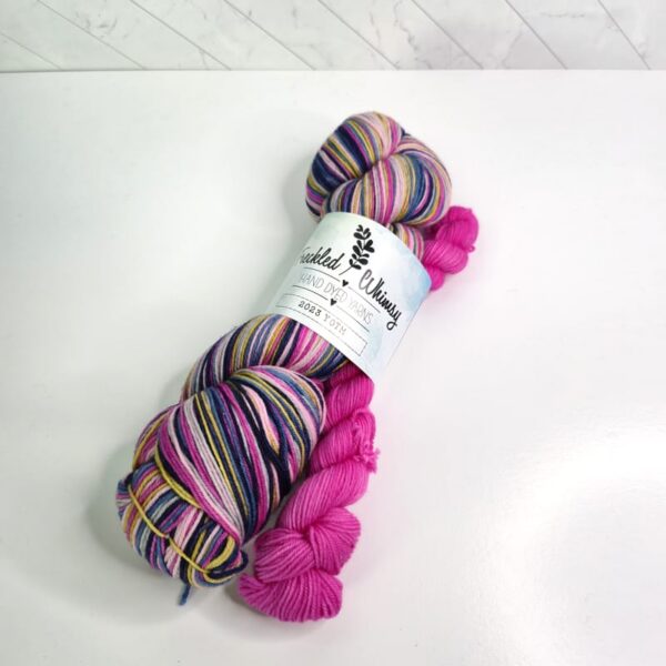 Image of Freckled Whimsy Serendipity Fingering Full Skein & Mini Set in Social Butterfly YOTM June 2023