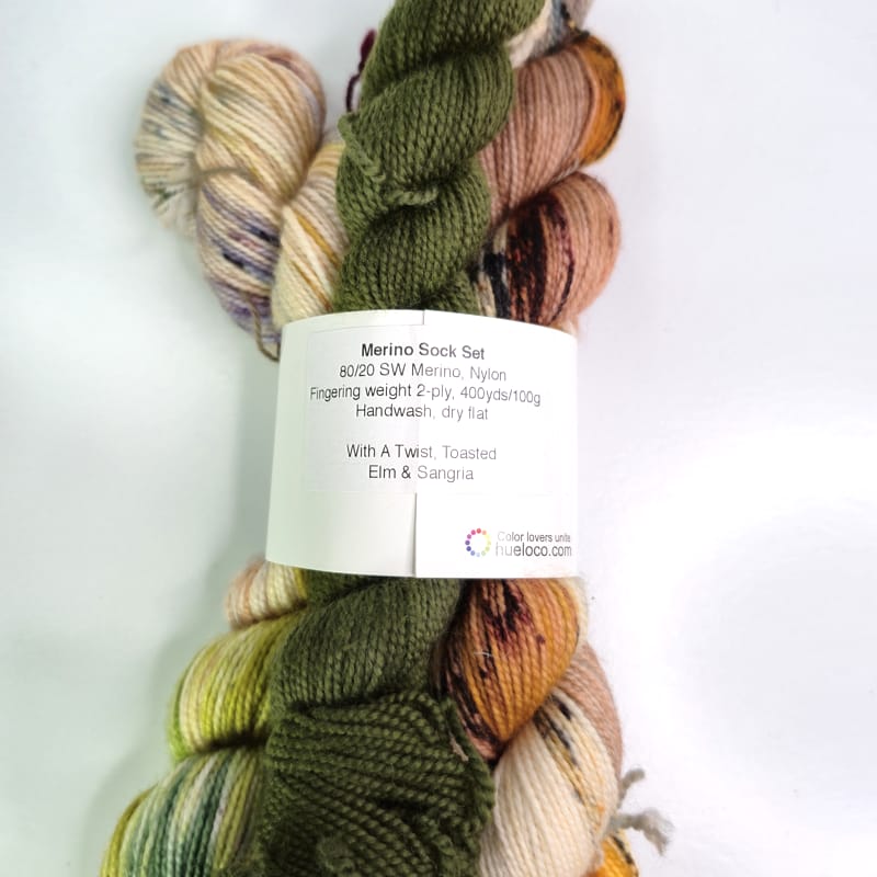Hue Loco Merino Sock Set in With a Twist, Toasted Elm & Sangria - Image 2