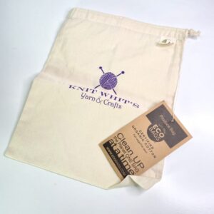 Knit Whit's Yarn & Crafts Logo Print Canvas Drawstring Bag